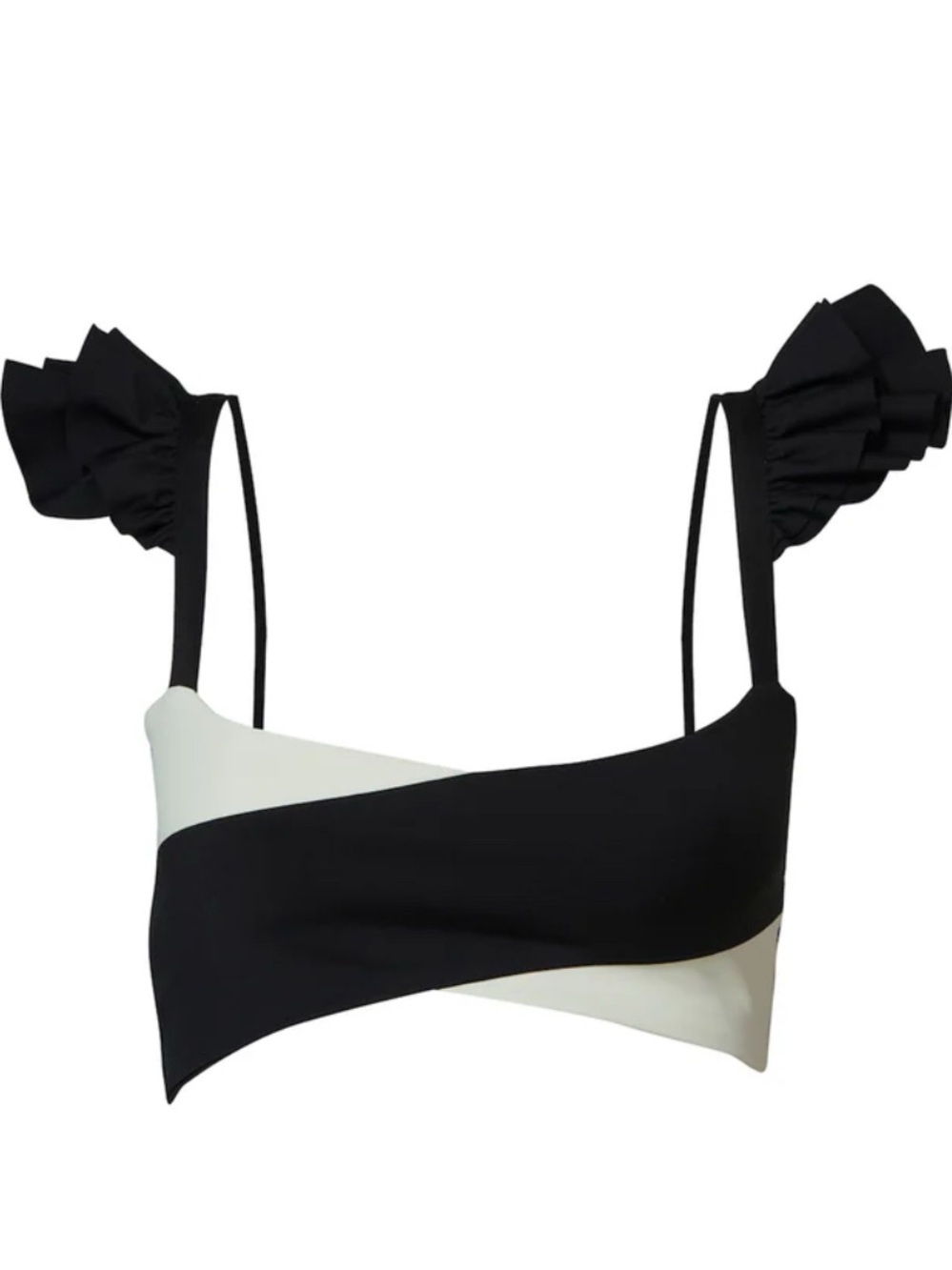 EUC XS Port de Bras Cross Ruffle Crop top black and chantilly sports bra - Picture 2 of 7